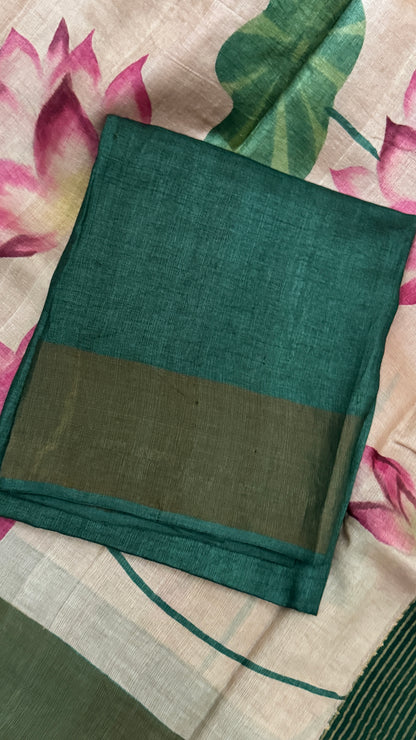 Handpainted Lotus Motif Pure Tussar Silk Saree | Silk Mark Certified - TP002