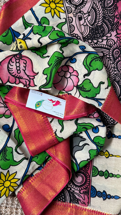 Hand-Painted Kalamkari Bangalore Silk Dupatta/Scarf