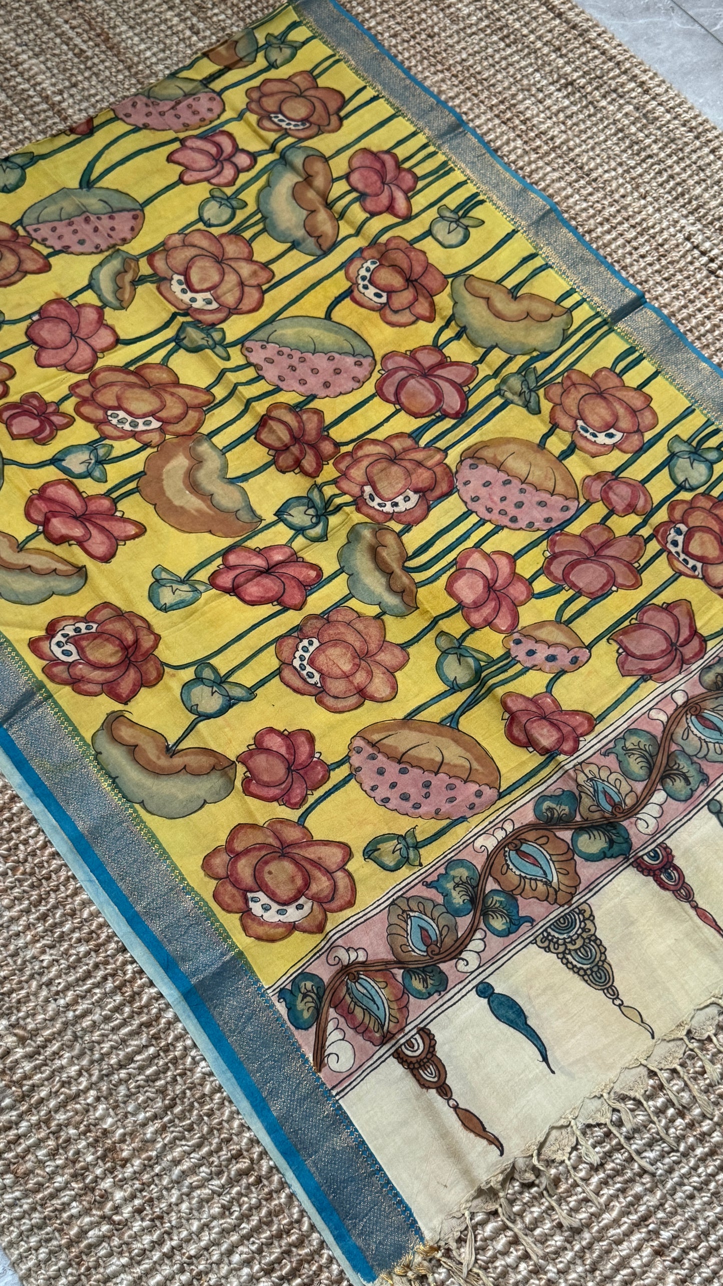 Hand-Painted Kalamkari Bangalore Silk Dupatta/Scarf