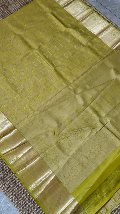 Mehendi Yellow & Green Pure Kanchipuram Silk Saree | Silk Mark Certified
