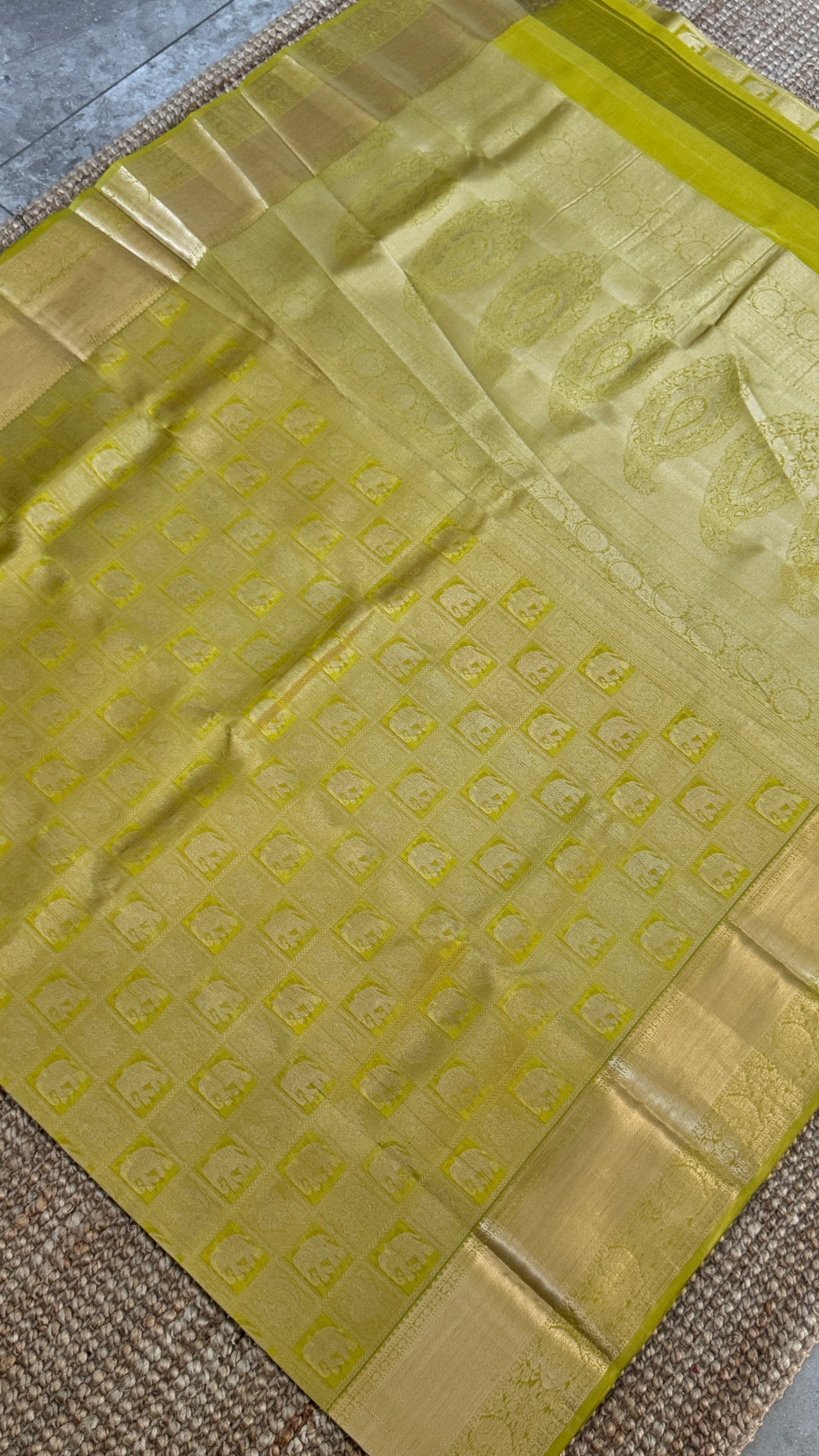 Mehendi Yellow & Green Pure Kanchipuram Silk Saree | Silk Mark Certified