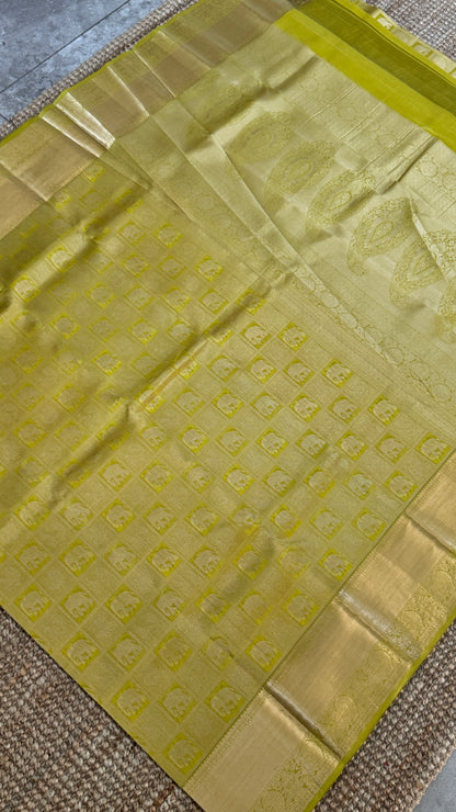 Mehendi Yellow & Green Pure Kanchipuram Silk Saree | Silk Mark Certified