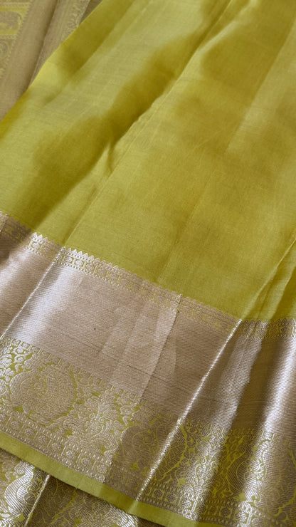 Mehendi Yellow & Green Pure Kanchipuram Silk Saree | Silk Mark Certified