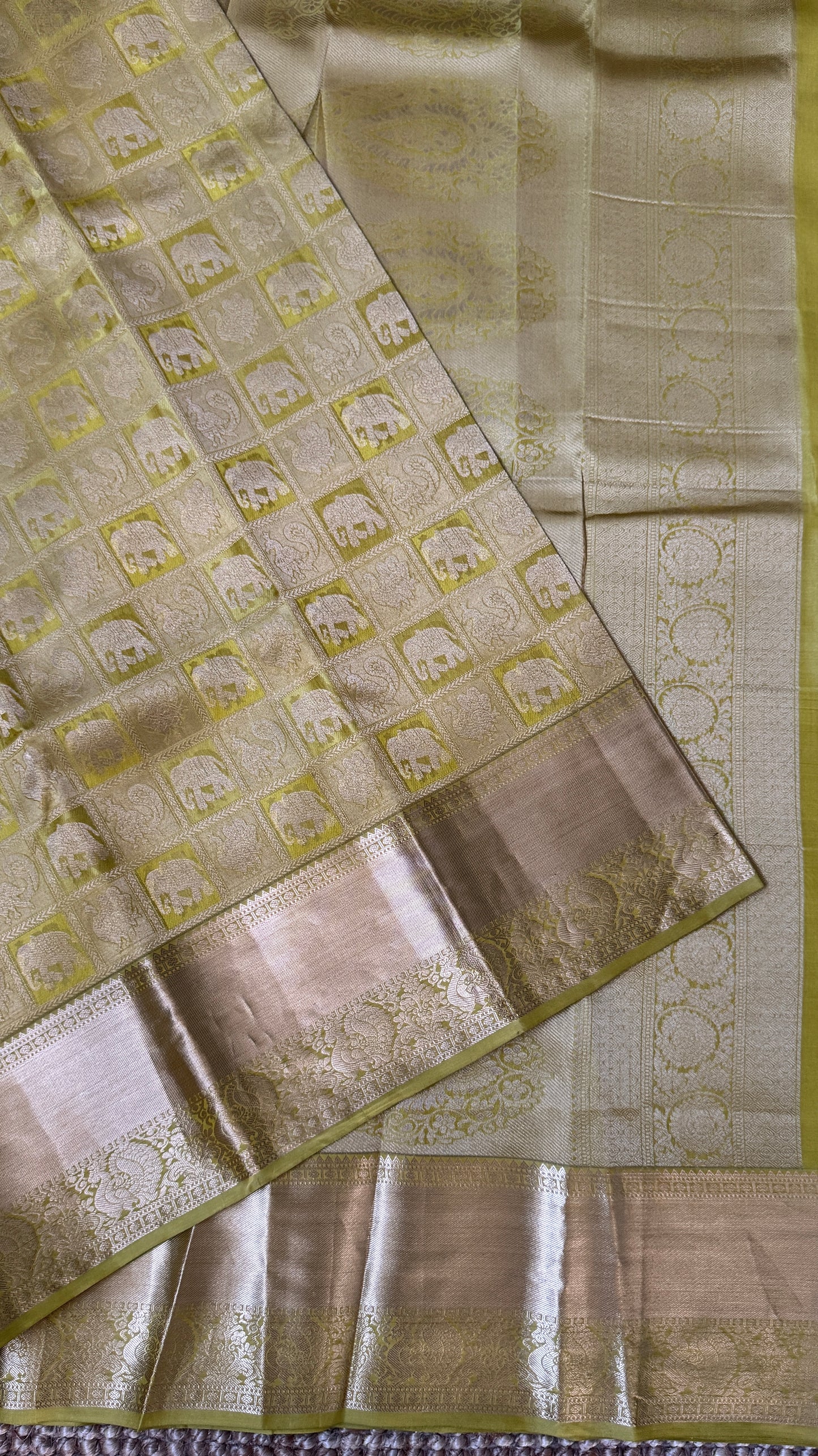 Mehendi Yellow & Green Pure Kanchipuram Silk Saree | Silk Mark Certified