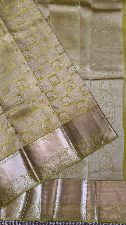 Mehendi Yellow & Green Pure Kanchipuram Silk Saree | Silk Mark Certified