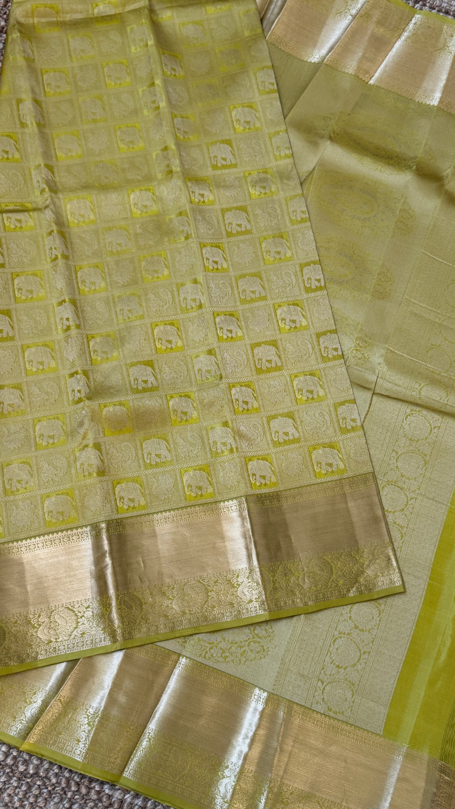 Mehendi Yellow & Green Pure Kanchipuram Silk Saree | Silk Mark Certified
