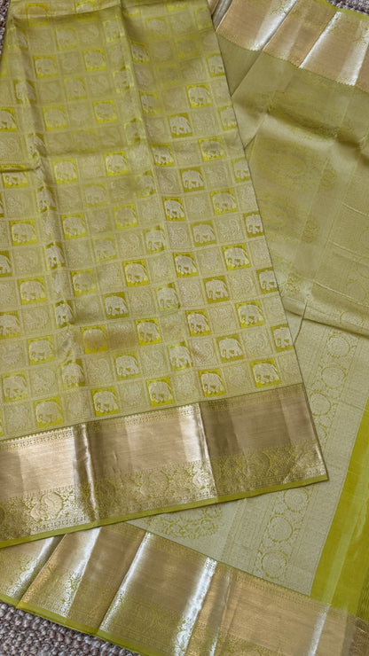Mehendi Yellow & Green Pure Kanchipuram Silk Saree | Silk Mark Certified