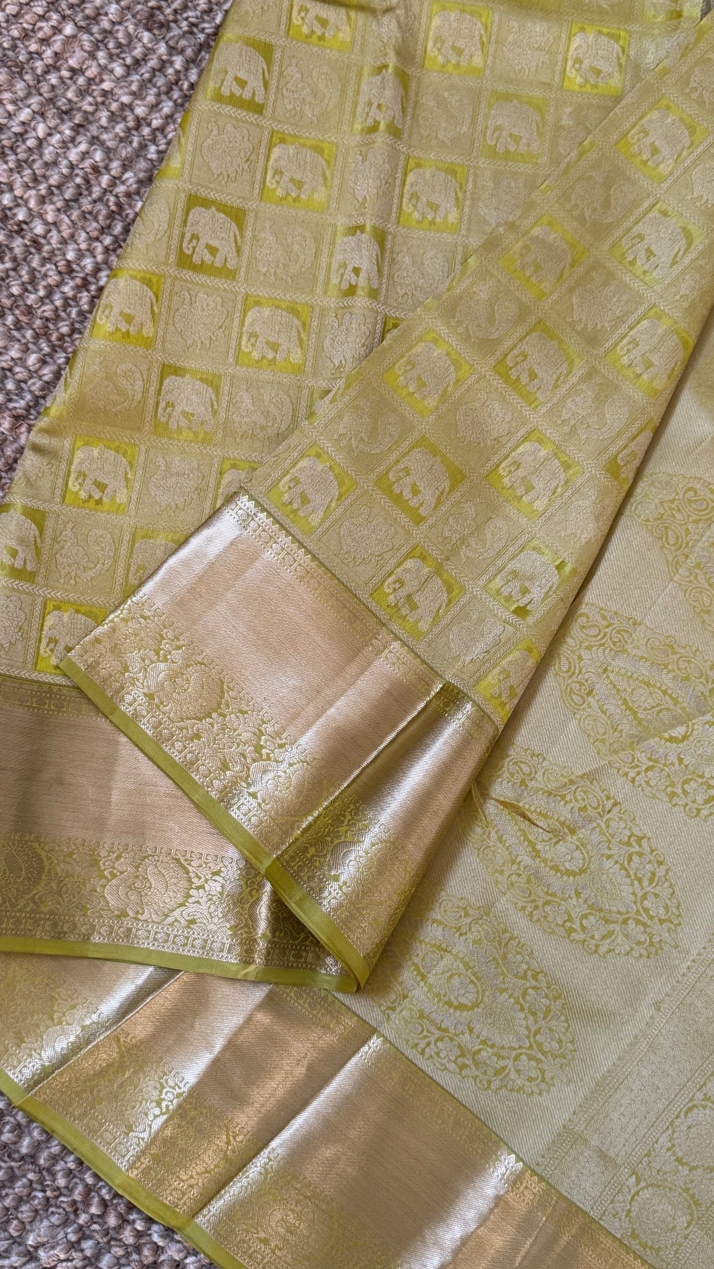 Mehendi Yellow & Green Pure Kanchipuram Silk Saree | Silk Mark Certified