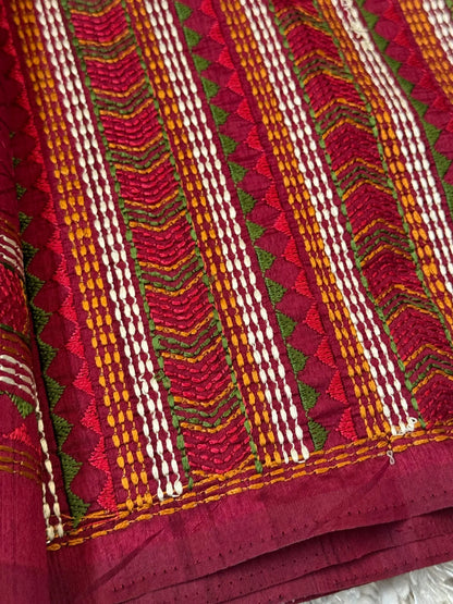 Raw silk embroidered saree – Maroon