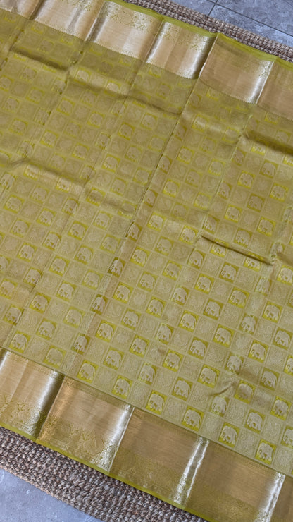 Mehendi Yellow & Green Pure Kanchipuram Silk Saree | Silk Mark Certified