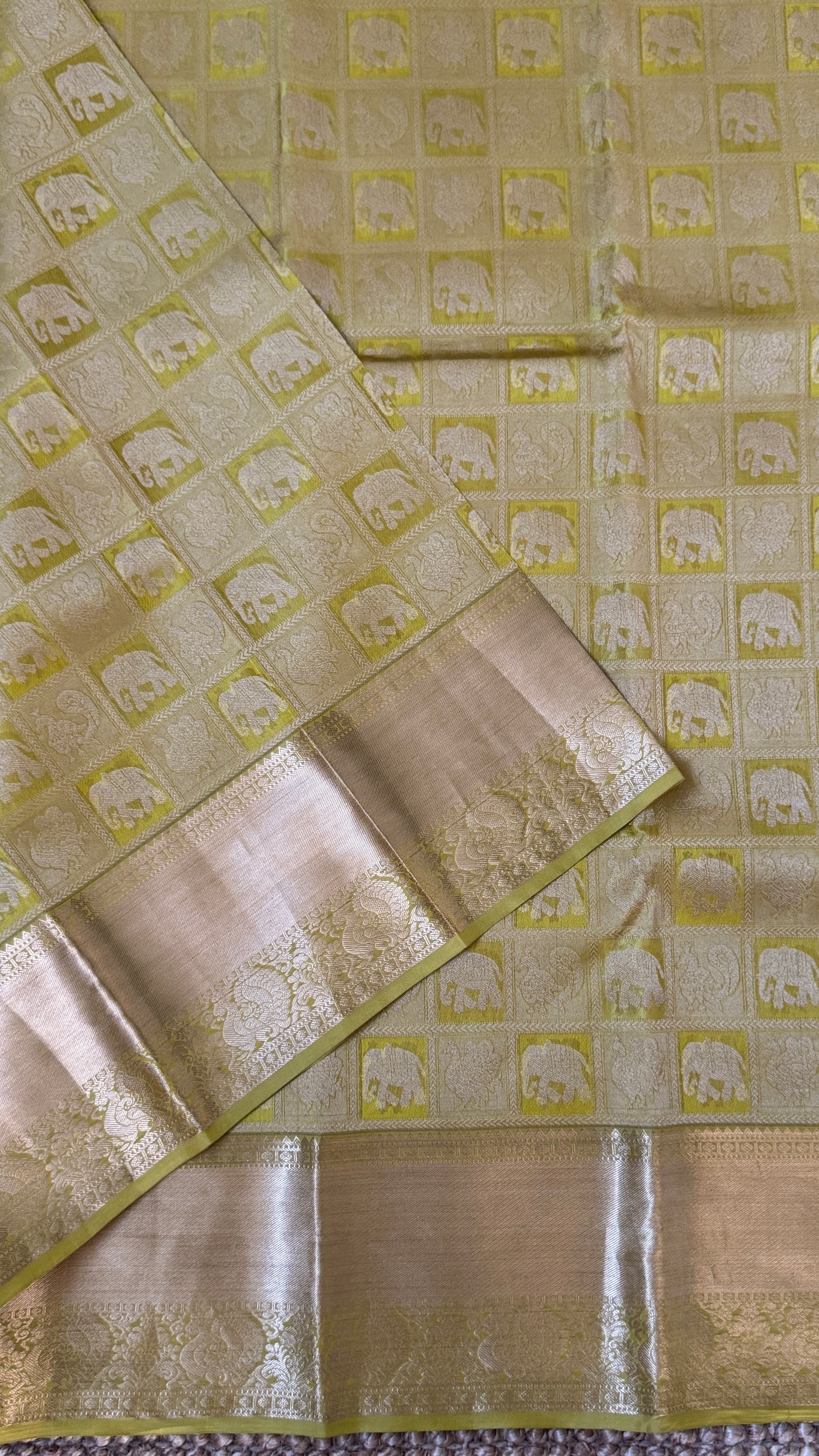 Mehendi Yellow & Green Pure Kanchipuram Silk Saree | Silk Mark Certified