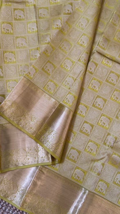 Mehendi Yellow & Green Pure Kanchipuram Silk Saree | Silk Mark Certified