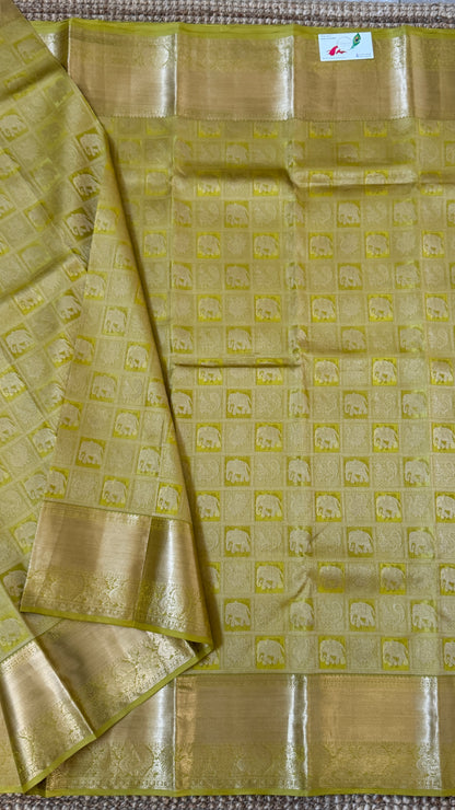 Mehendi Yellow & Green Pure Kanchipuram Silk Saree | Silk Mark Certified