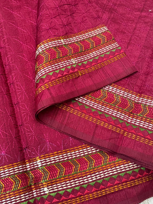 Raw silk embroidered saree – Maroon