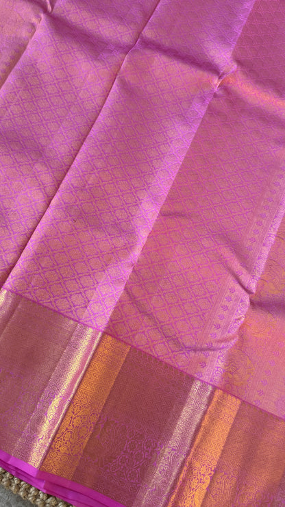 Yellow & Pink Pure Kanchipuram Silk Saree | Silk Mark Certified