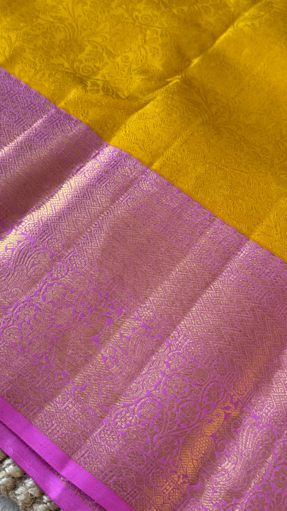 Yellow & Pink Pure Kanchipuram Silk Saree | Silk Mark Certified