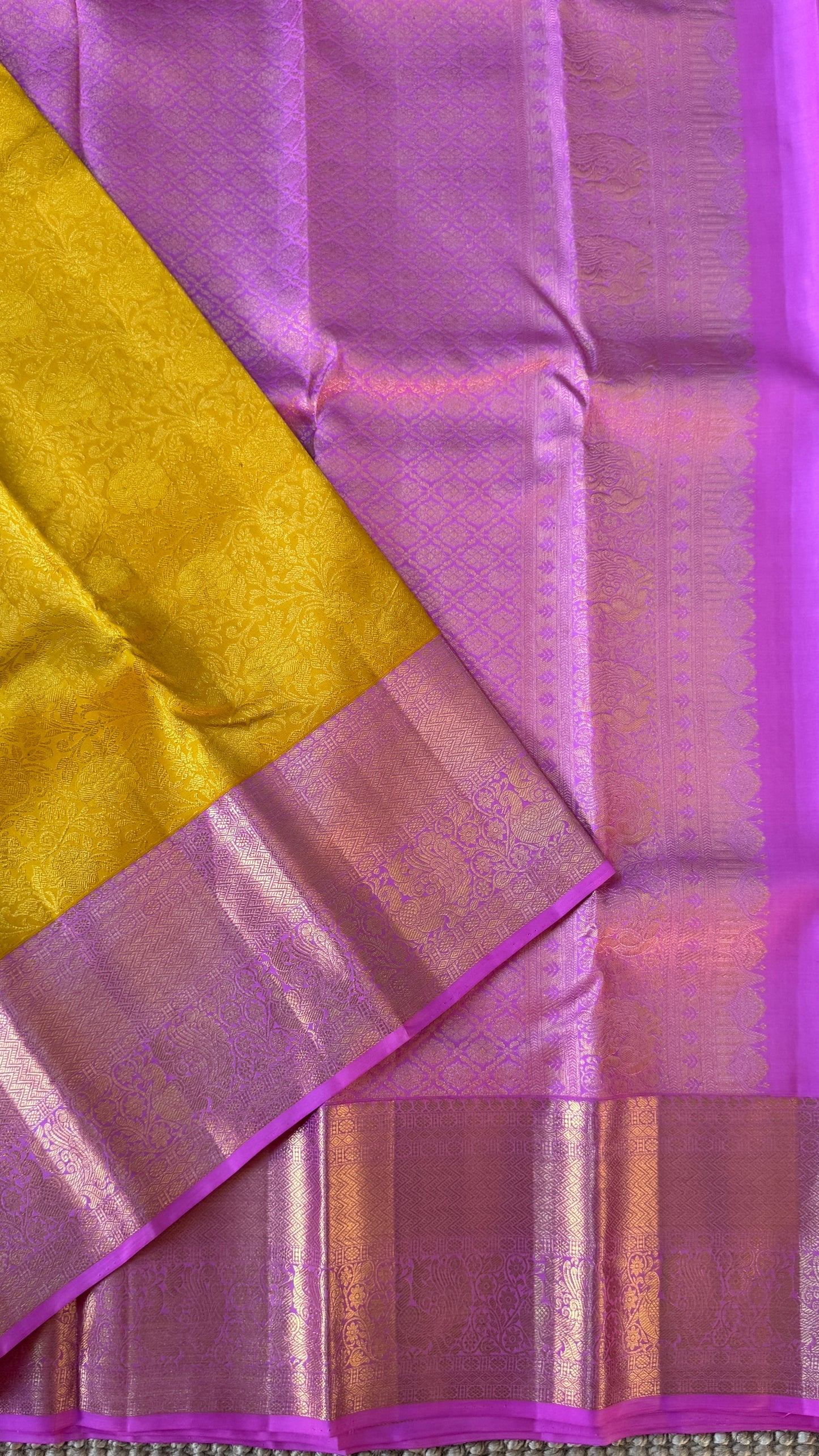 Yellow & Pink Pure Kanchipuram Silk Saree | Silk Mark Certified