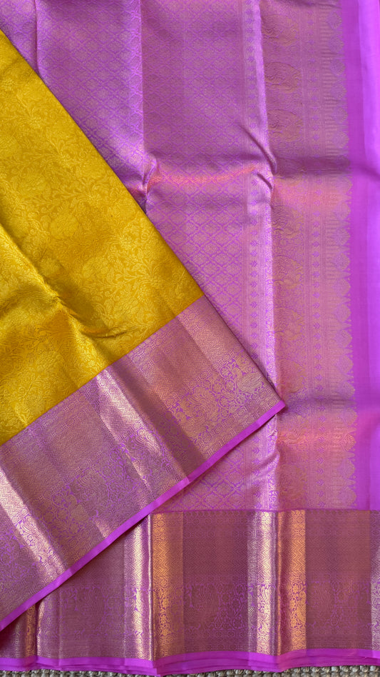 Yellow & Pink Pure Kanchipuram Silk Saree | Silk Mark Certified