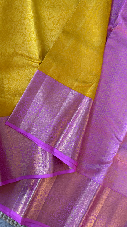 Yellow & Pink Pure Kanchipuram Silk Saree | Silk Mark Certified