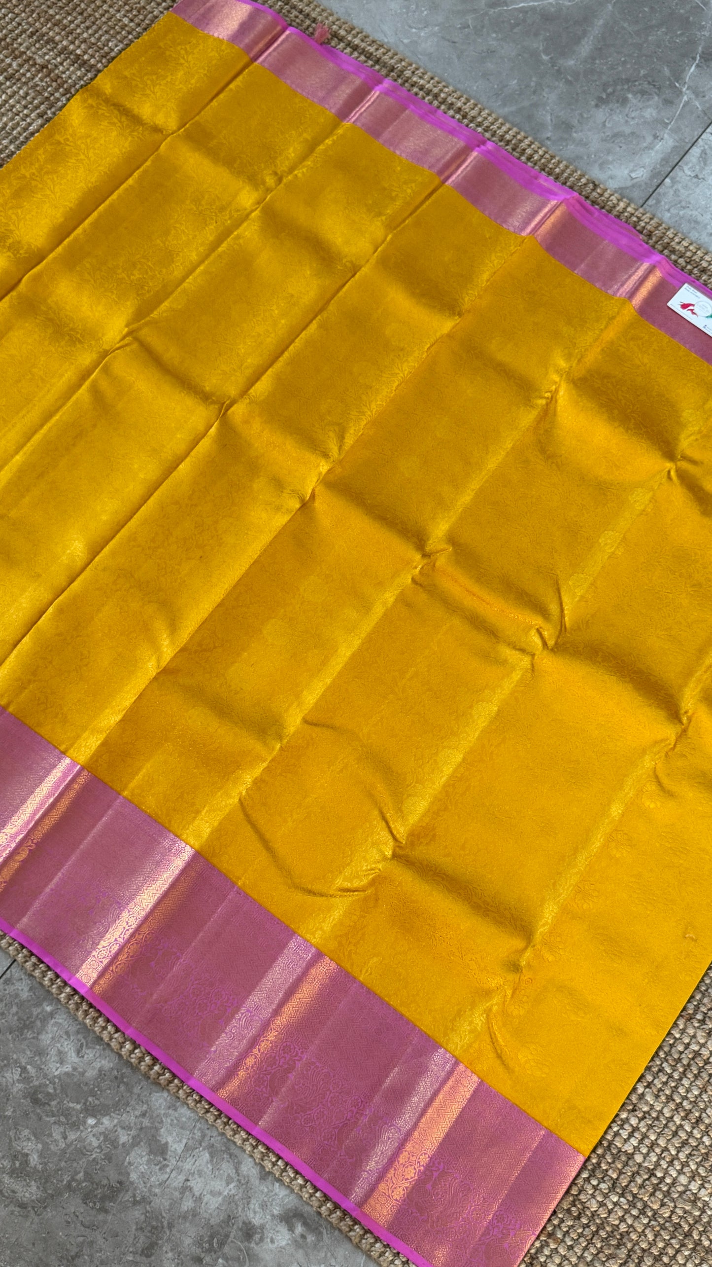 Yellow & Pink Pure Kanchipuram Silk Saree | Silk Mark Certified