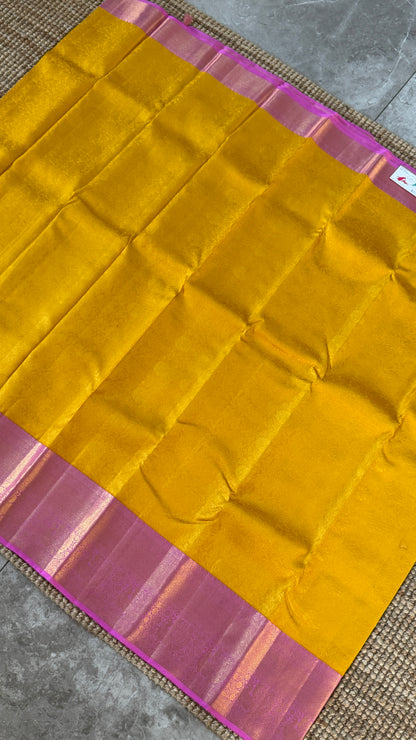 Yellow & Pink Pure Kanchipuram Silk Saree | Silk Mark Certified