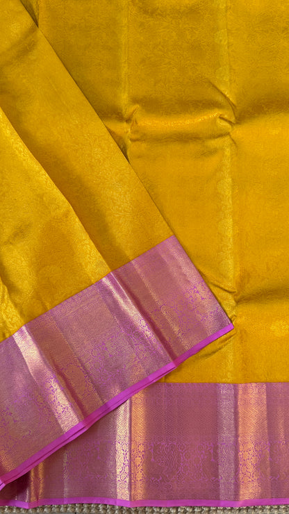 Yellow & Pink Pure Kanchipuram Silk Saree | Silk Mark Certified