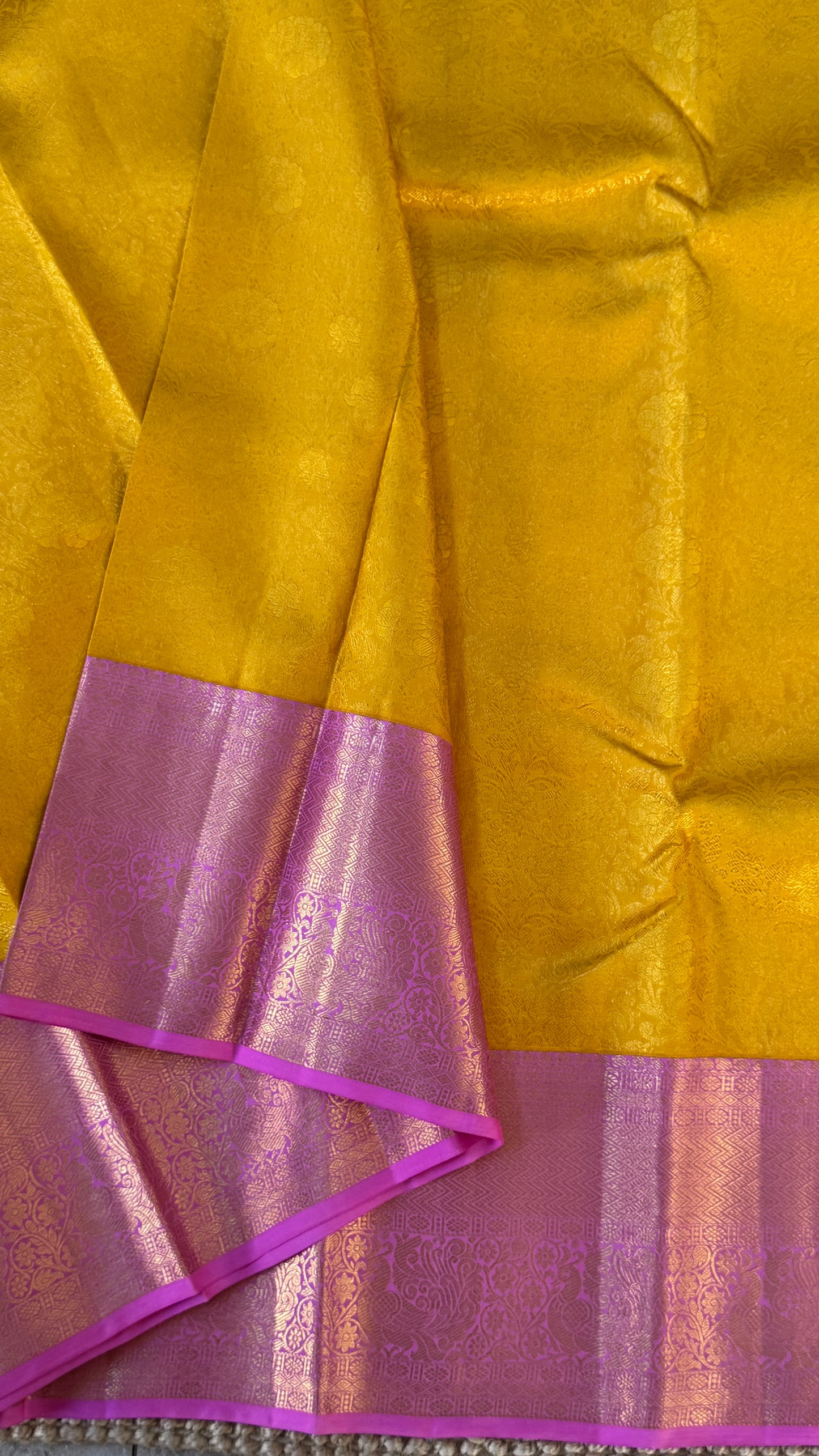 Yellow & Pink Pure Kanchipuram Silk Saree | Silk Mark Certified