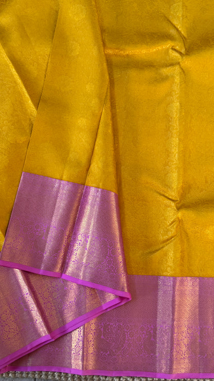 Yellow & Pink Pure Kanchipuram Silk Saree | Silk Mark Certified