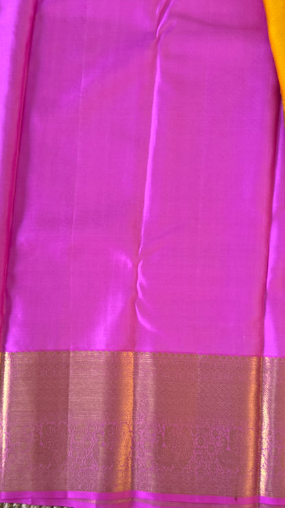 Yellow & Pink Pure Kanchipuram Silk Saree | Silk Mark Certified