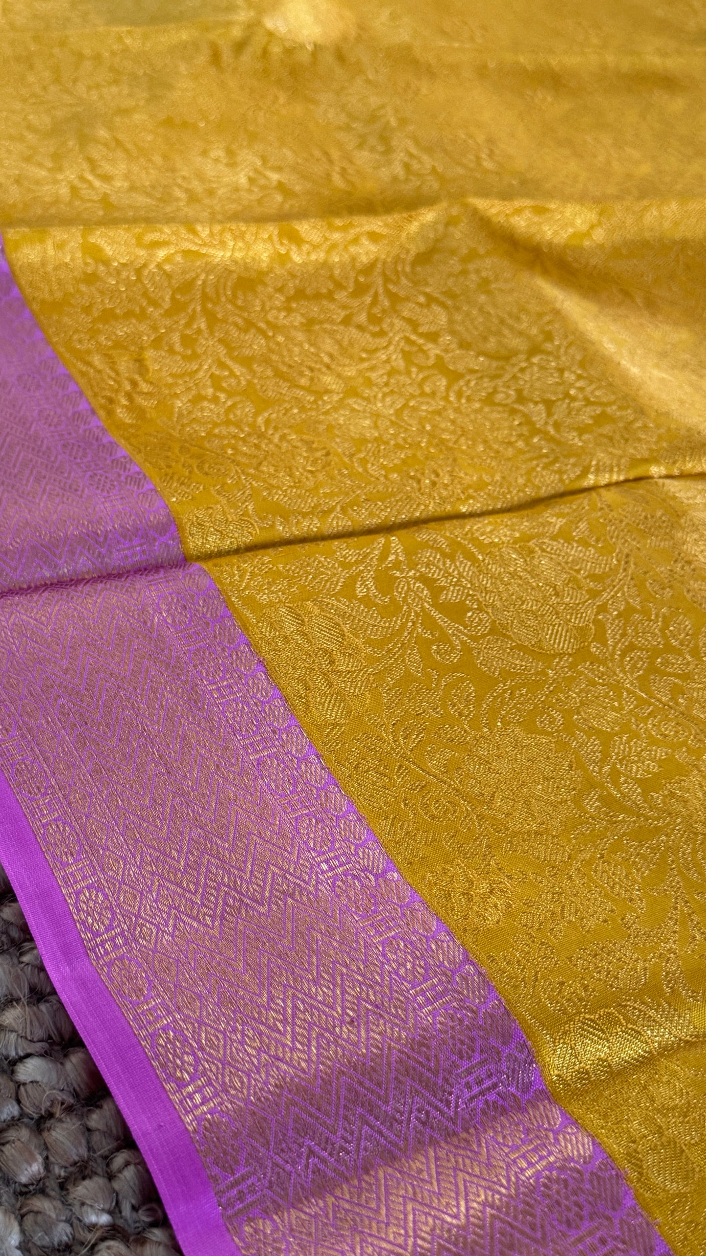 Yellow & Pink Pure Kanchipuram Silk Saree | Silk Mark Certified