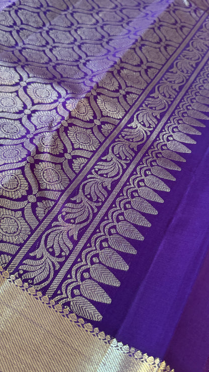 Aquamarine & Purple Pure Kanchipuram Silk Saree | Silk Mark Certified