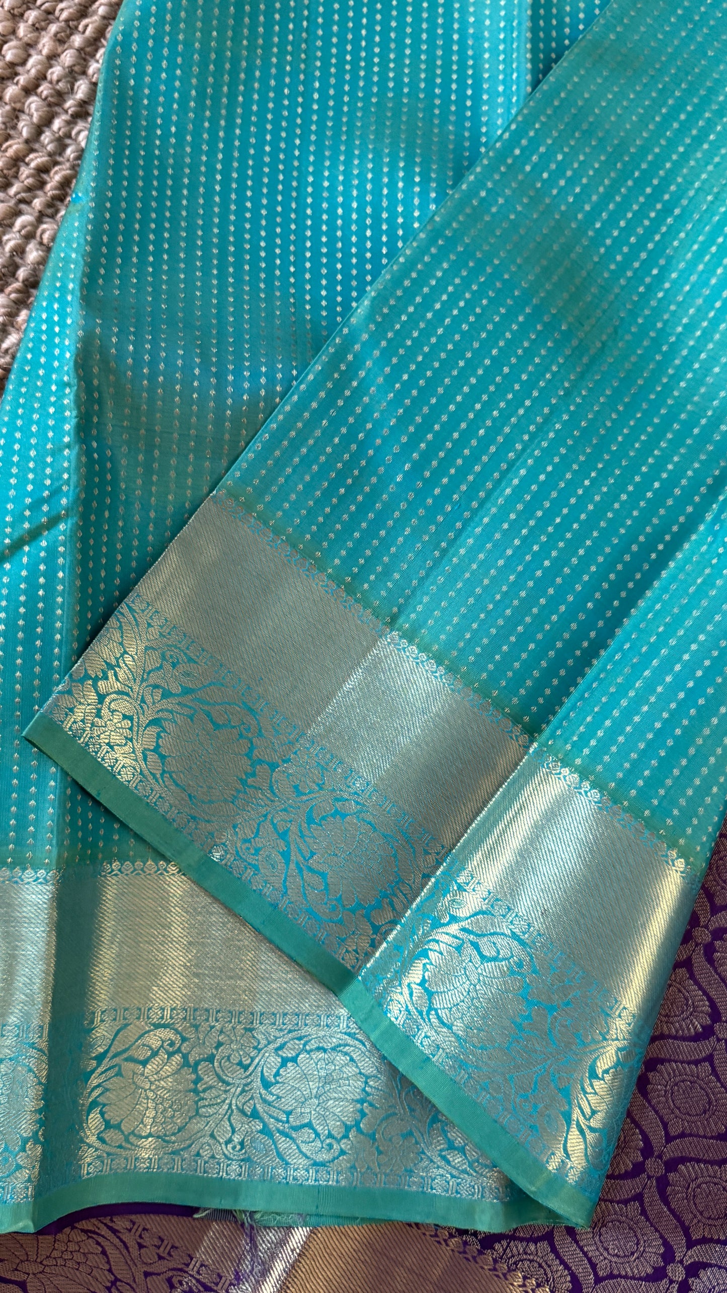 Aquamarine & Purple Pure Kanchipuram Silk Saree | Silk Mark Certified