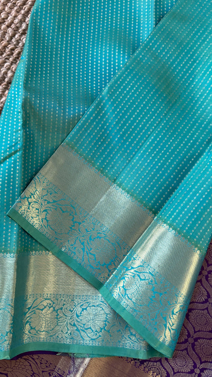 Aquamarine & Purple Pure Kanchipuram Silk Saree | Silk Mark Certified