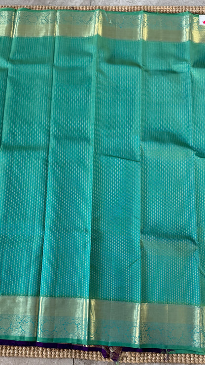Aquamarine & Purple Pure Kanchipuram Silk Saree | Silk Mark Certified