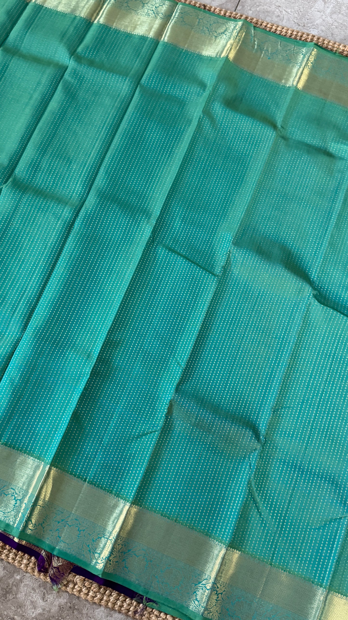 Aquamarine & Purple Pure Kanchipuram Silk Saree | Silk Mark Certified