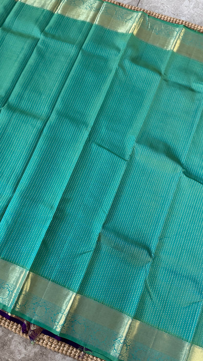 Aquamarine & Purple Pure Kanchipuram Silk Saree | Silk Mark Certified