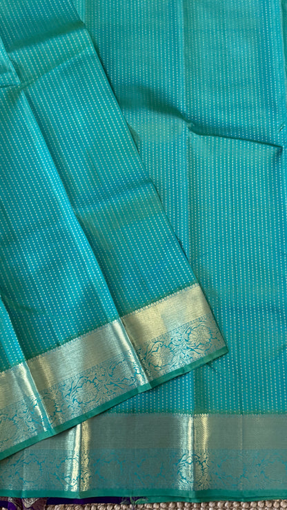 Aquamarine & Purple Pure Kanchipuram Silk Saree | Silk Mark Certified