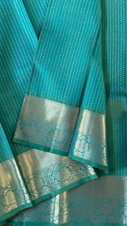 Aquamarine & Purple Pure Kanchipuram Silk Saree | Silk Mark Certified