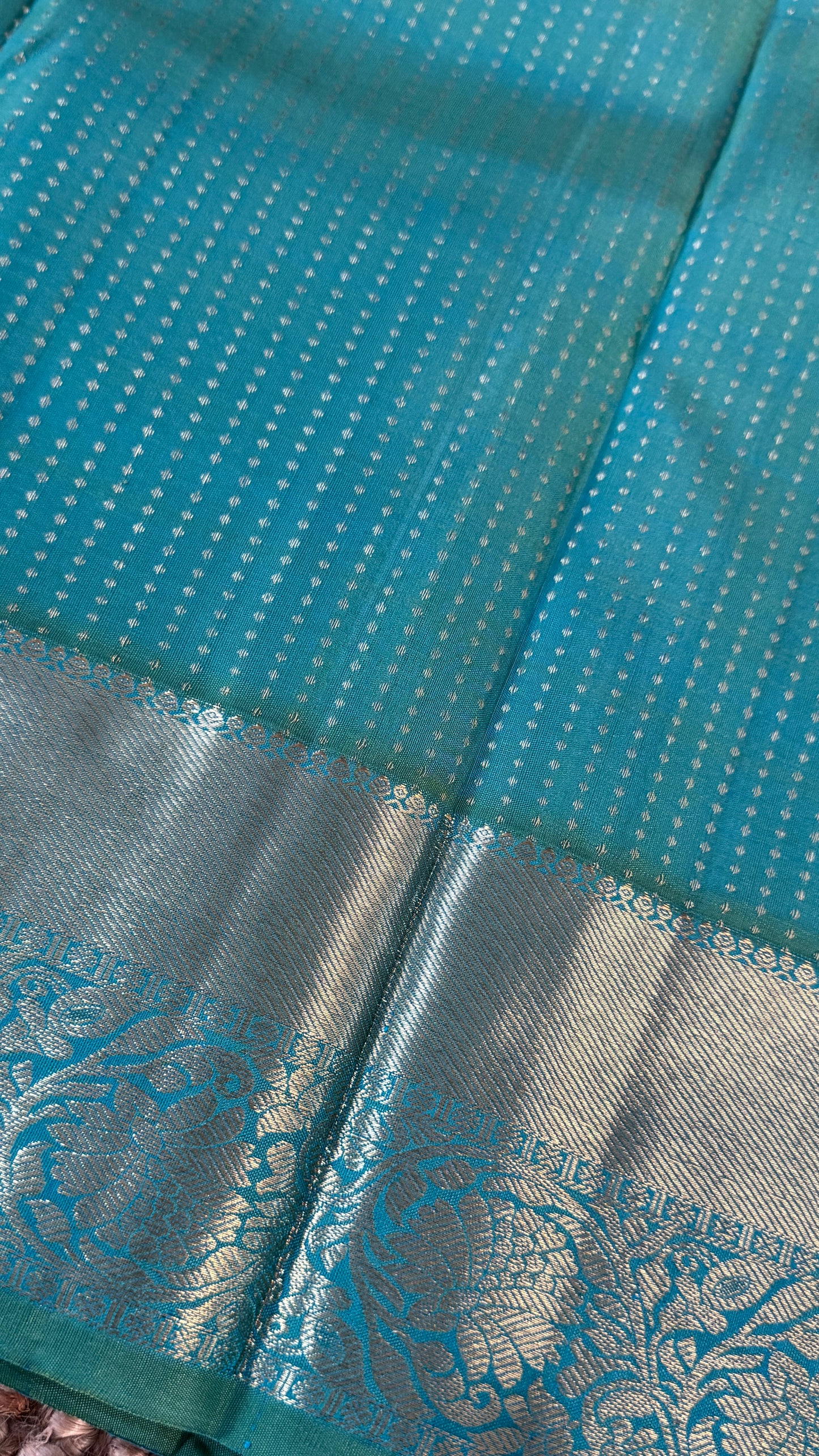 Aquamarine & Purple Pure Kanchipuram Silk Saree | Silk Mark Certified