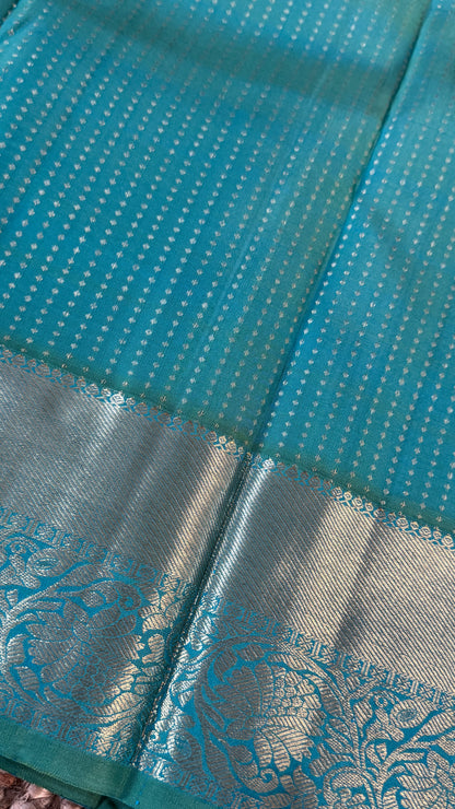Aquamarine & Purple Pure Kanchipuram Silk Saree | Silk Mark Certified