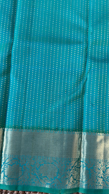 Aquamarine & Purple Pure Kanchipuram Silk Saree | Silk Mark Certified