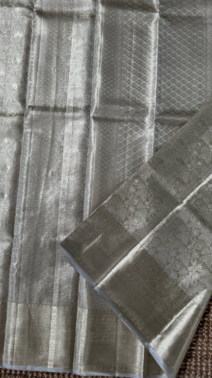 Tissue Kanchivaram Silk Saree – Half White