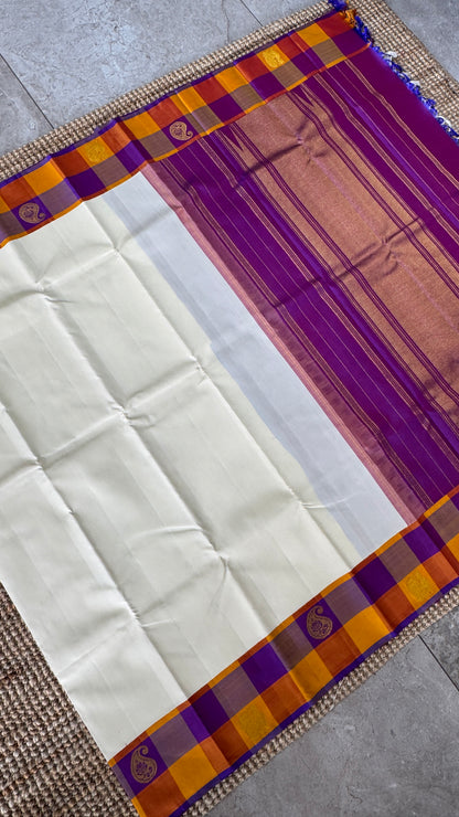 Half White Pure Kanchipuram Silk Saree | Silk Mark Certified
