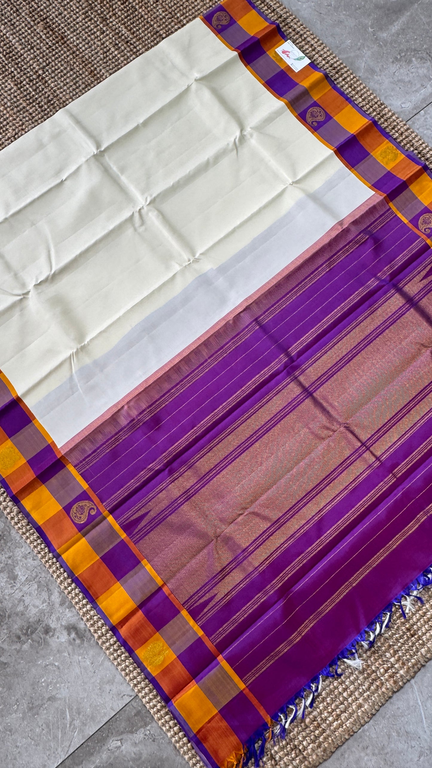 Half White Pure Kanchipuram Silk Saree | Silk Mark Certified
