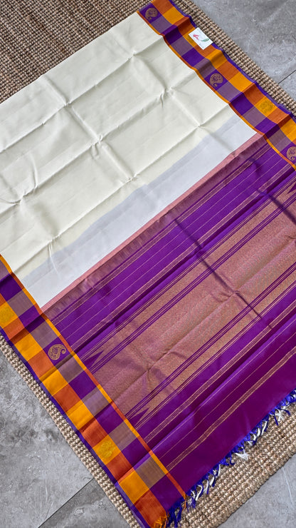Half White Pure Kanchipuram Silk Saree | Silk Mark Certified