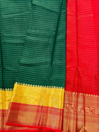 Crepe Silk Saree – Green with 3D Borders