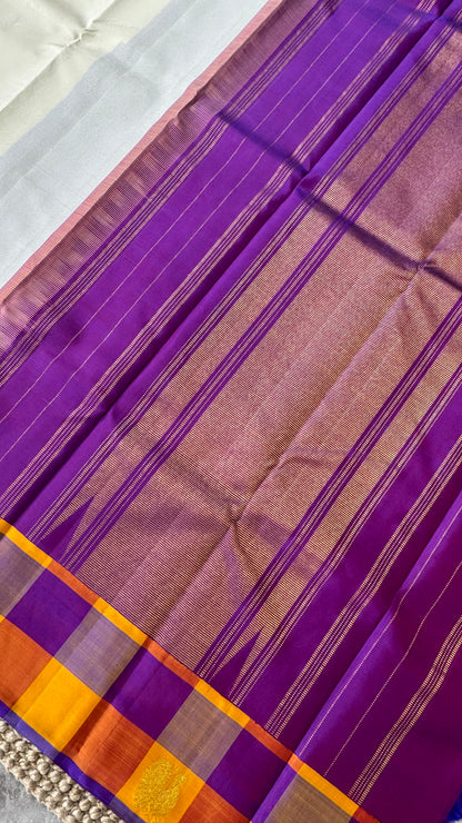 Half White Pure Kanchipuram Silk Saree | Silk Mark Certified