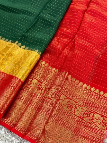 Crepe Silk Saree – Green with 3D Borders