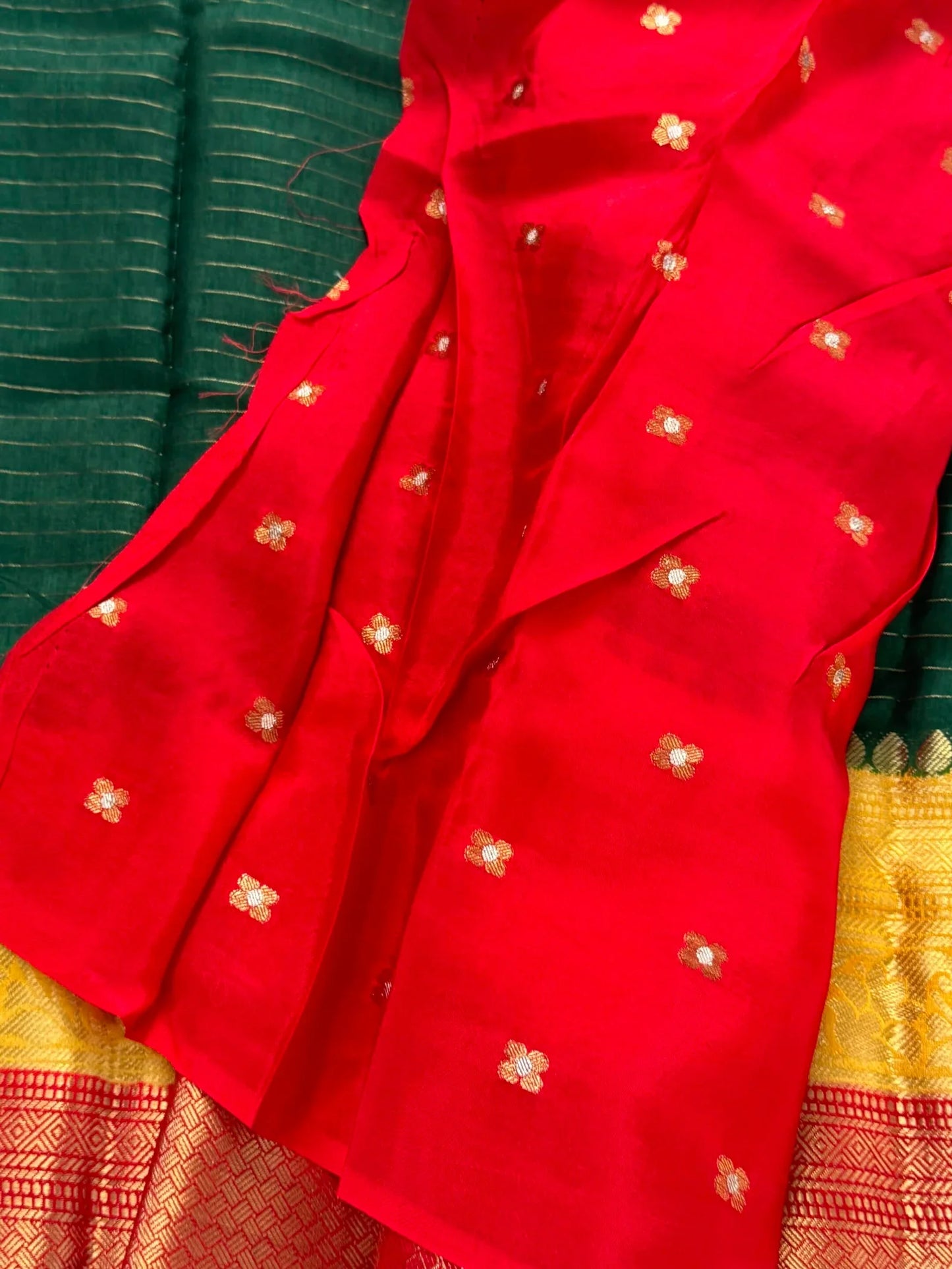 Crepe Silk Saree – Green with 3D Borders