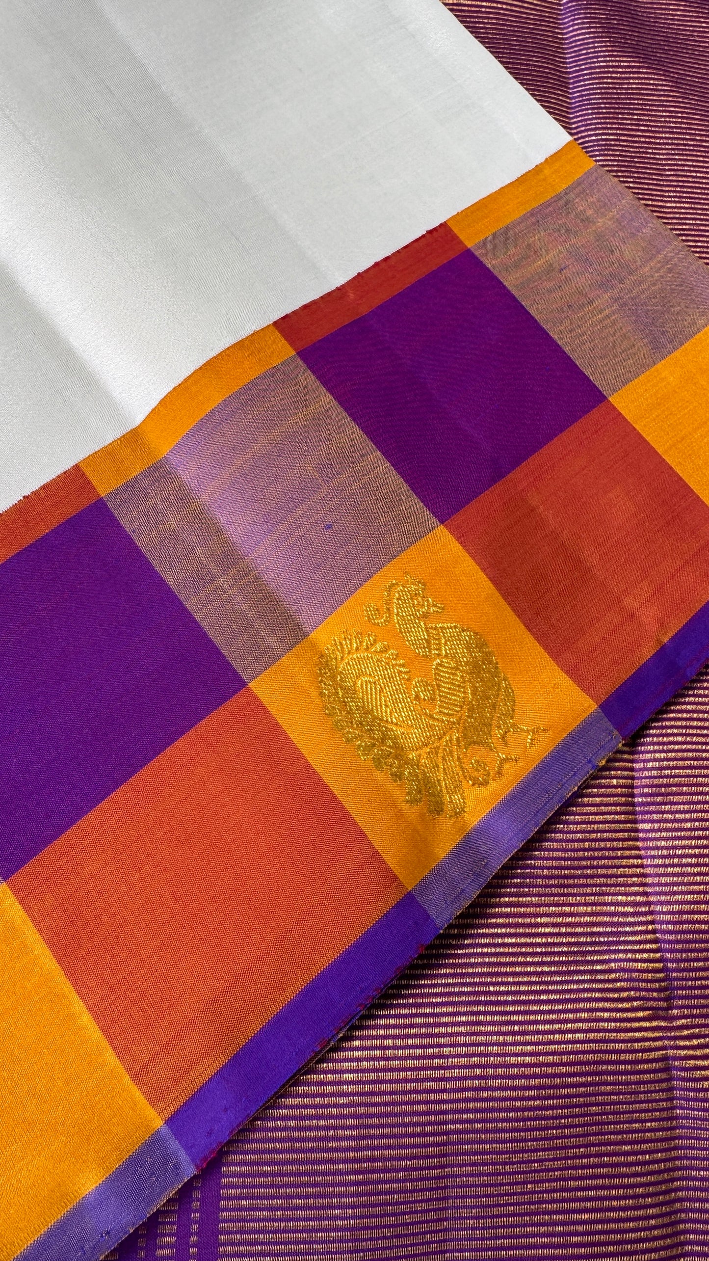 Half White Pure Kanchipuram Silk Saree | Silk Mark Certified
